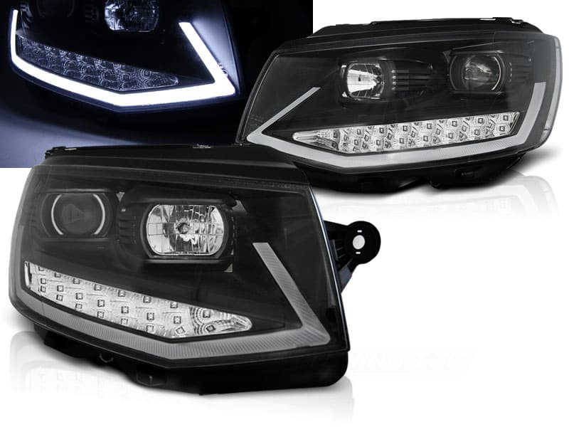 Predné svetlá Volkswagen Transporter T6 15-19 Tube Light DRL Black Chrome — bazár