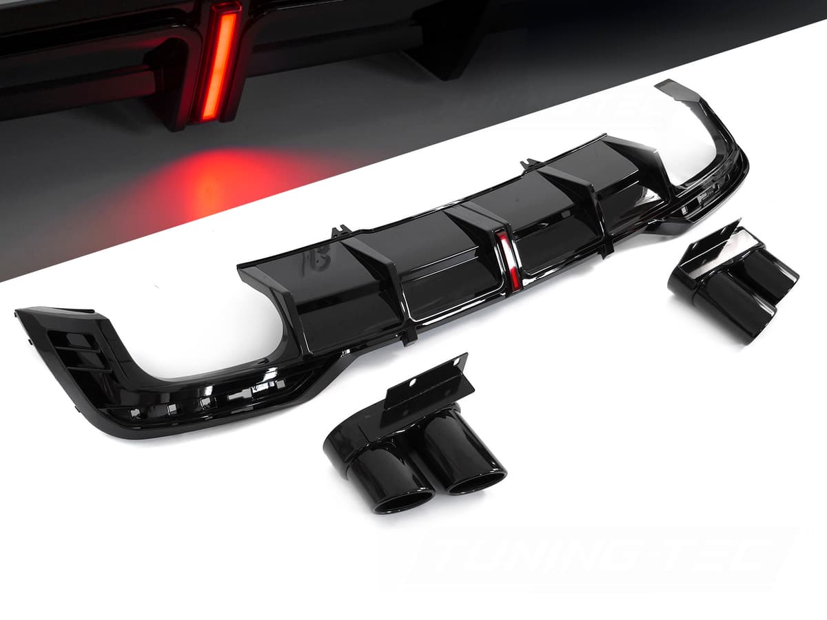 Difúzor Audi A5 F5 19-23 Twin Outlet Glossy Black s LED brzdovým svetlom Sport Style — bazár